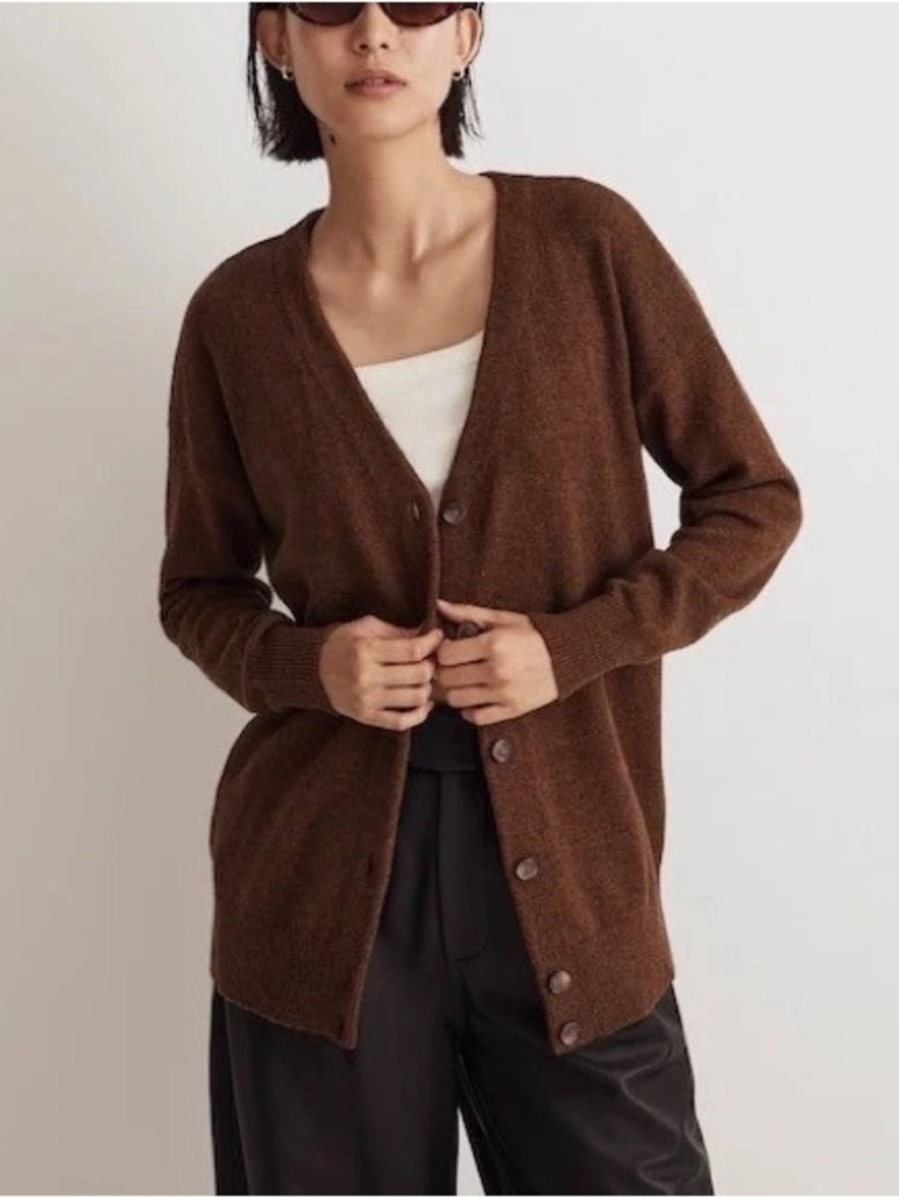 Madewell Chestnut Brown Button-Up V-Neck Grandpa Cardigan